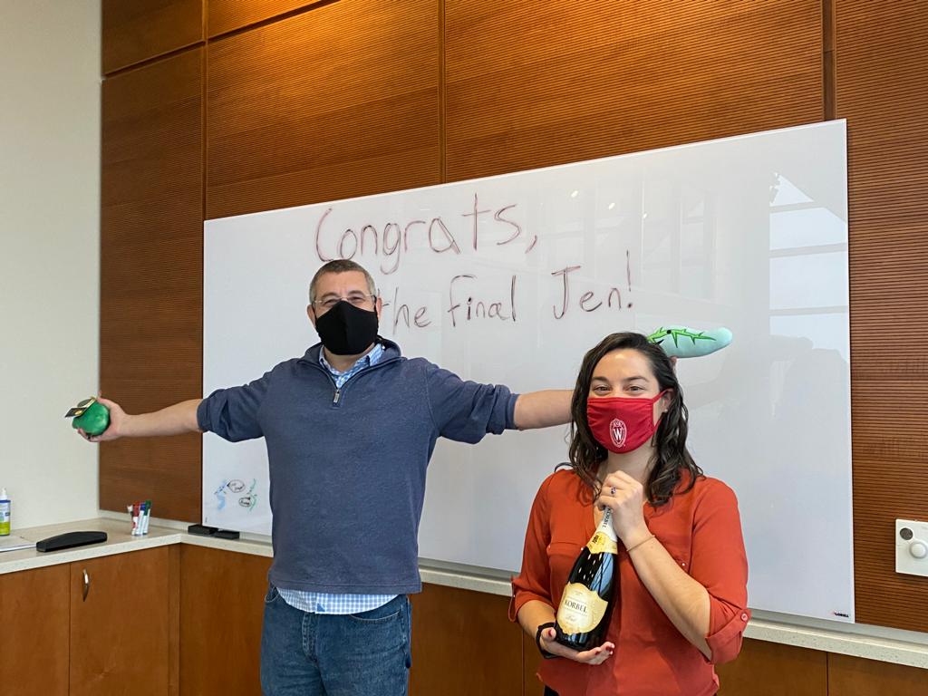 Barak and Jen at Jen's thesis defense celebration - 2020
