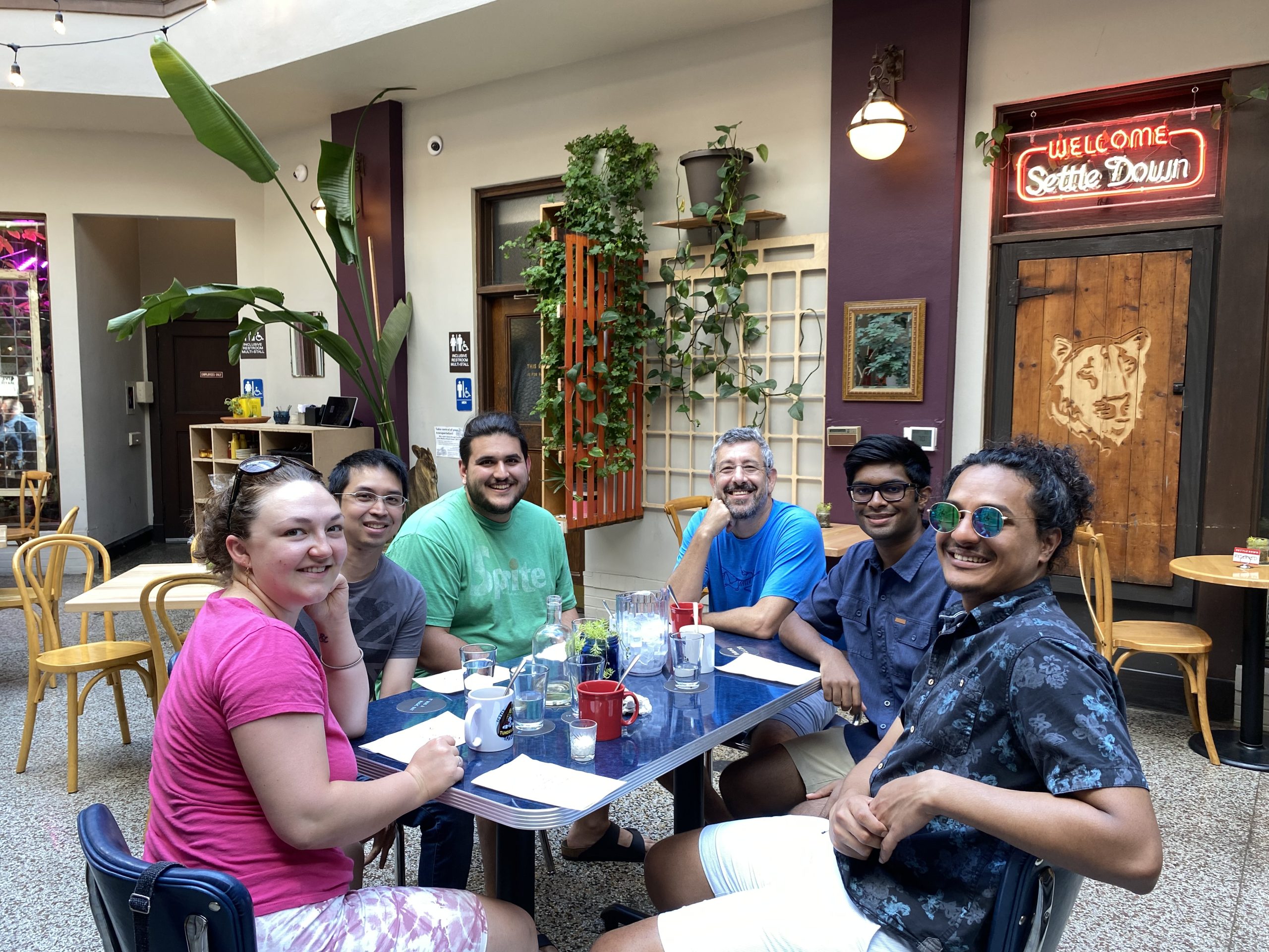 Blum lab having brunch for Hari's graduation celebration