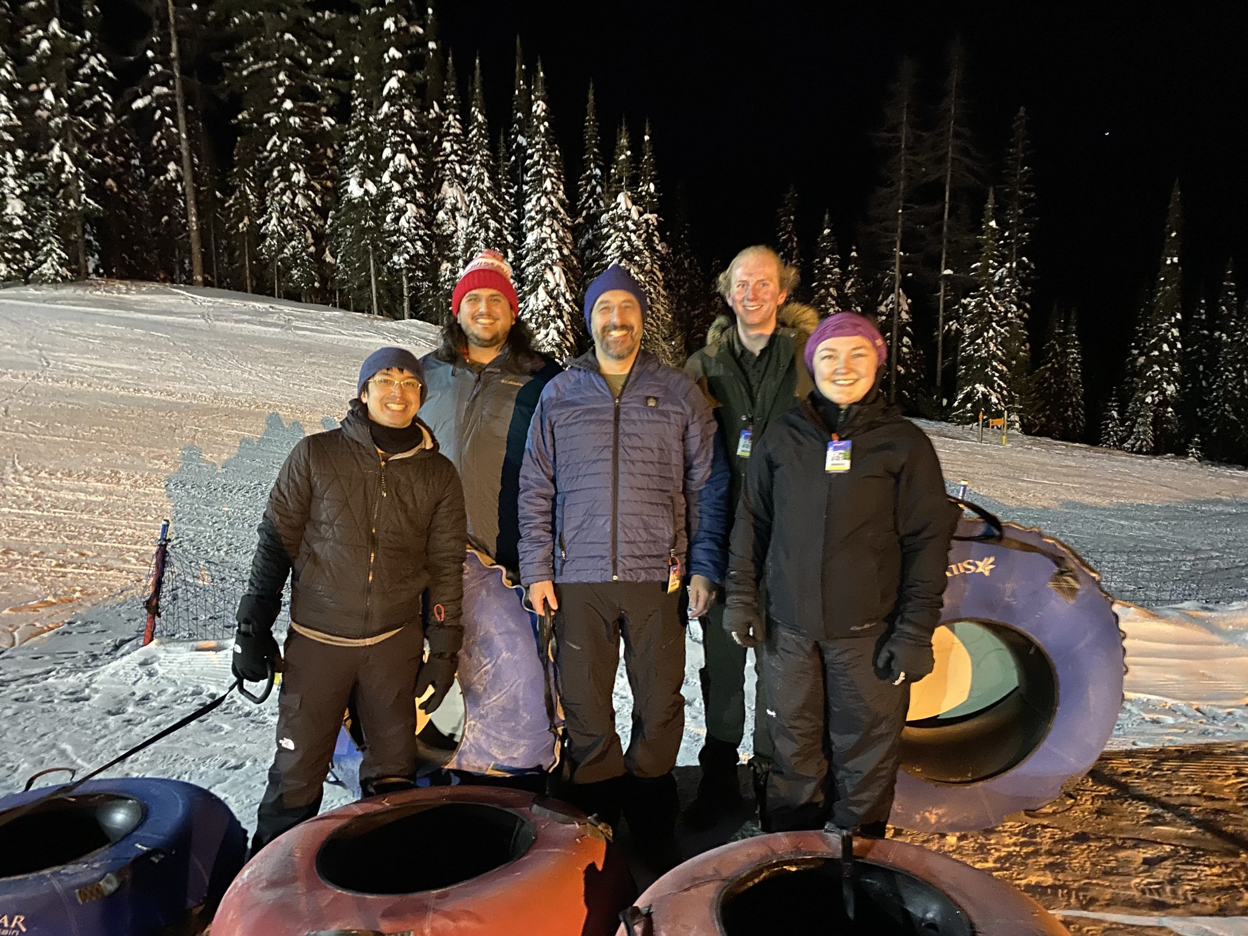 Lab photo after snow tubing in BC, Canada