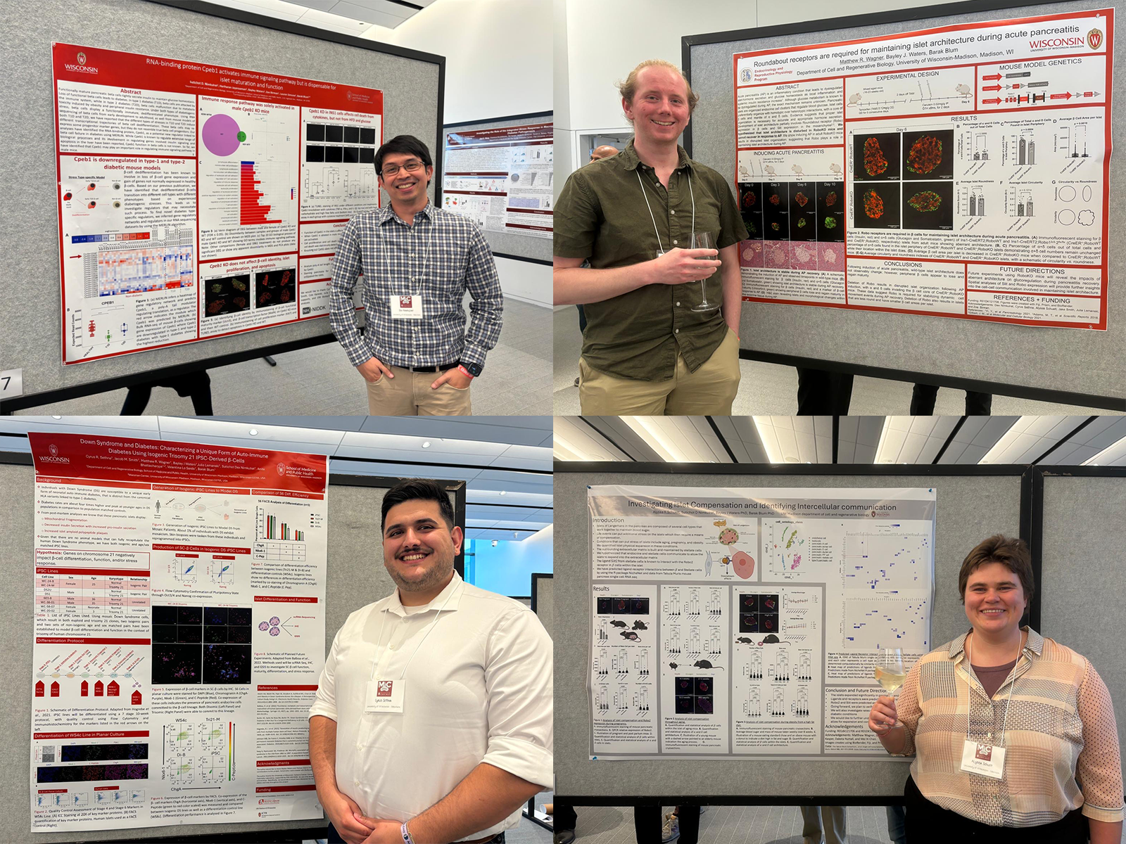 From left to right, top to bottom, Dex, Matthew, Cyrus, and Alyssa are standing in front of their posters at the Midwest Islet Club in July, 2024