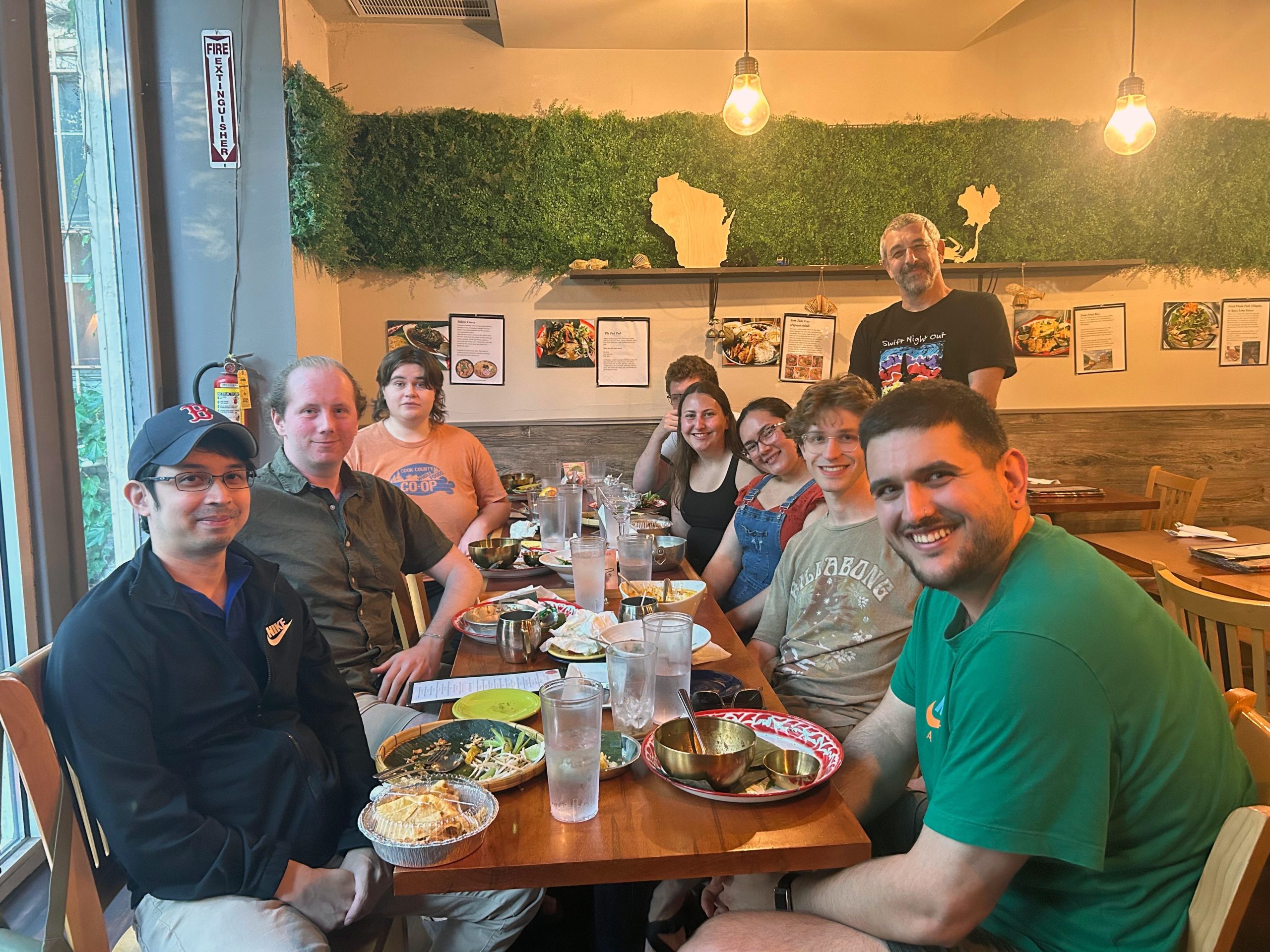 The Blum Lab and Rachel's boyfriend sitting at a long table after having dinner at MonsoonSiam, a Thai restaurant, for the purpose of saying farewell to both Cyrus and Maria in one fatal blow. Circa June 23rd, 2026.