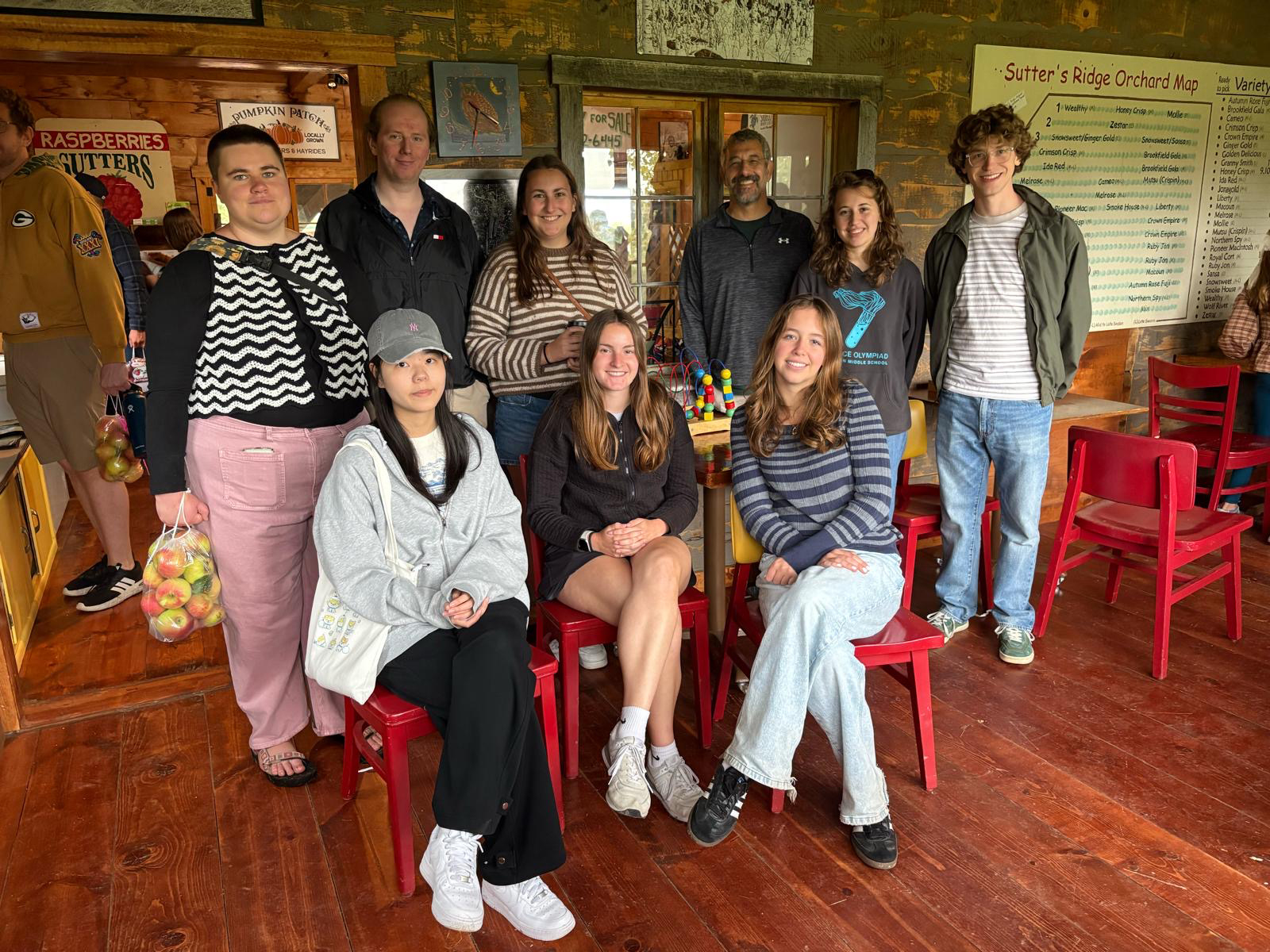 Blum lab members, as well as Barak's daughter and Rachel's boyfriend, gather for a group photo on their 2nd annual Sutter's Ridge Apple Orchard Trip in September, 2026.